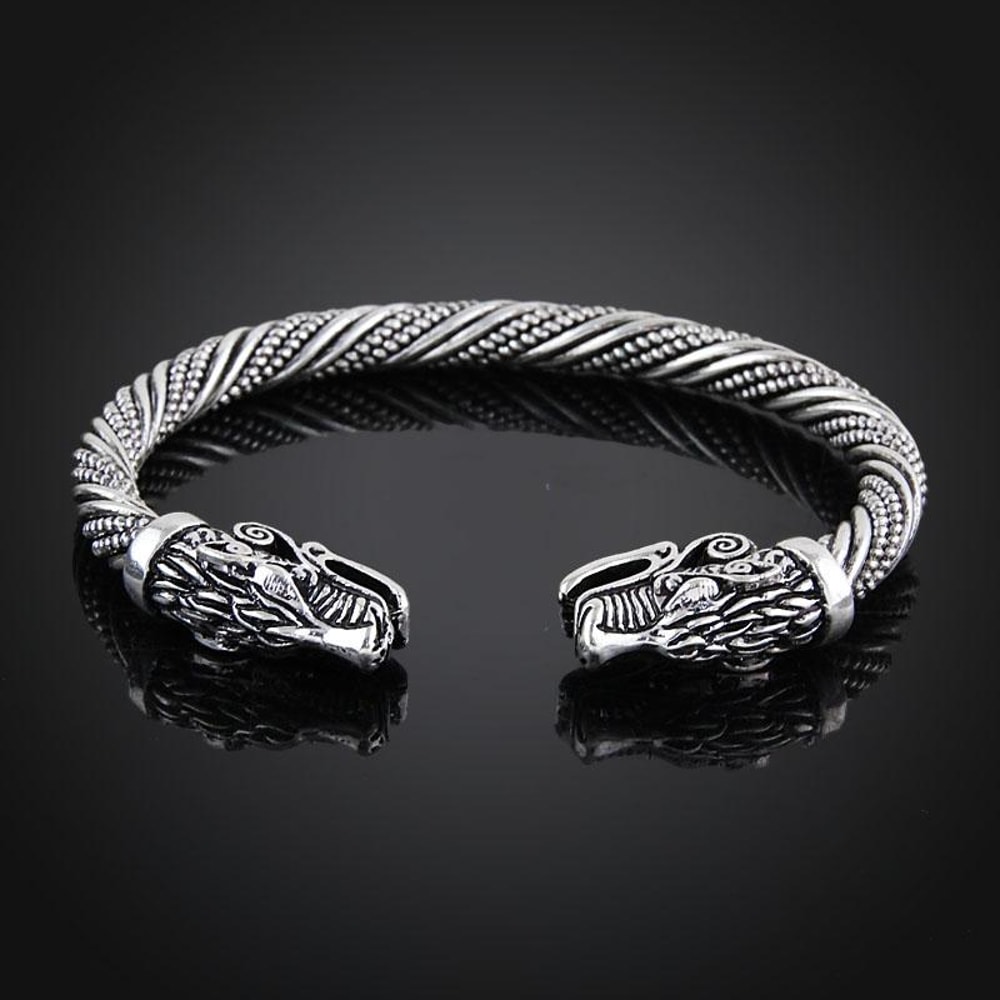 Dragon Head Viking Bracelet For Men Stainless Steel Norse Wrist Cuff Jewelry 3