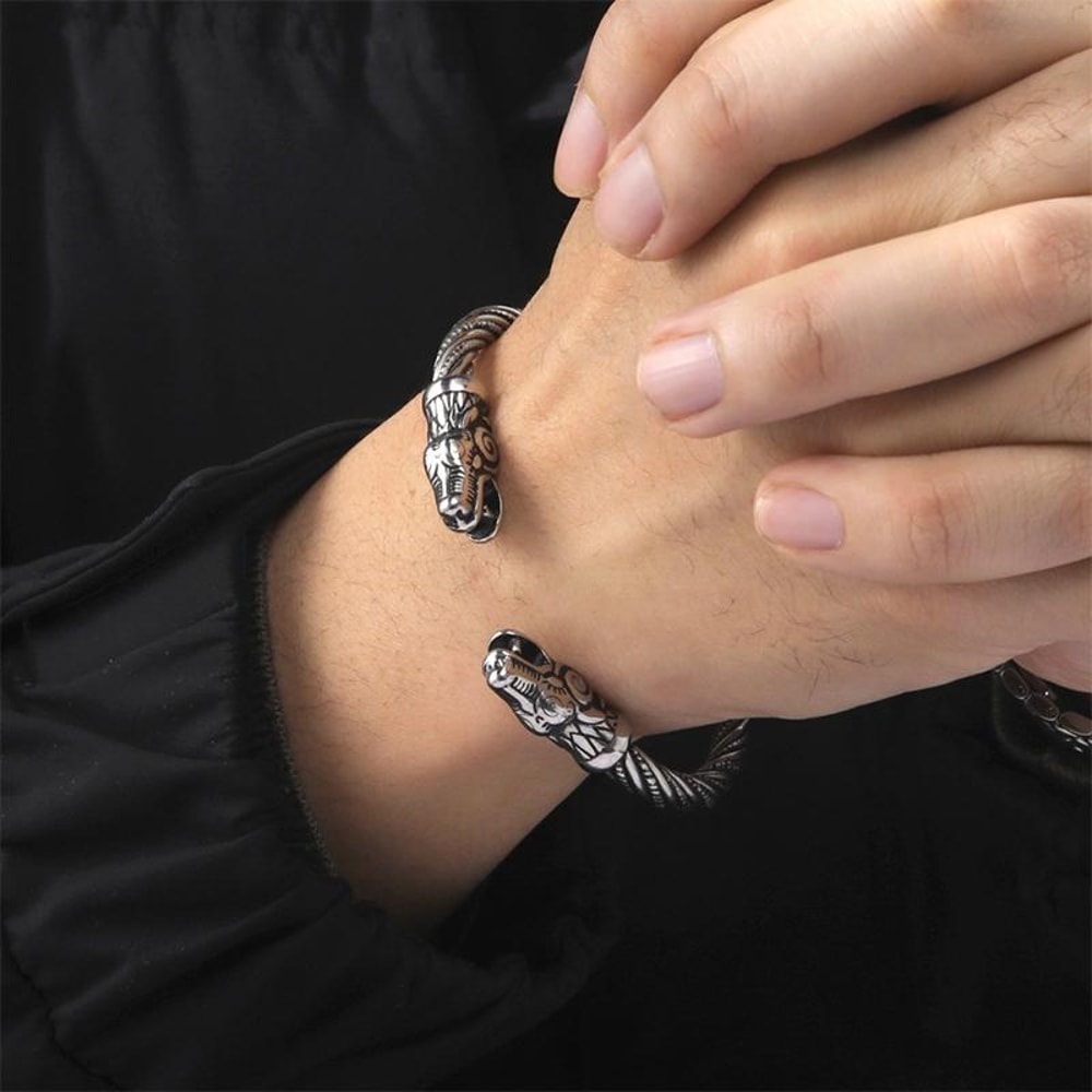 Dragon Head Viking Bracelet For Men Stainless Steel Norse Wrist Cuff Jewelry 1