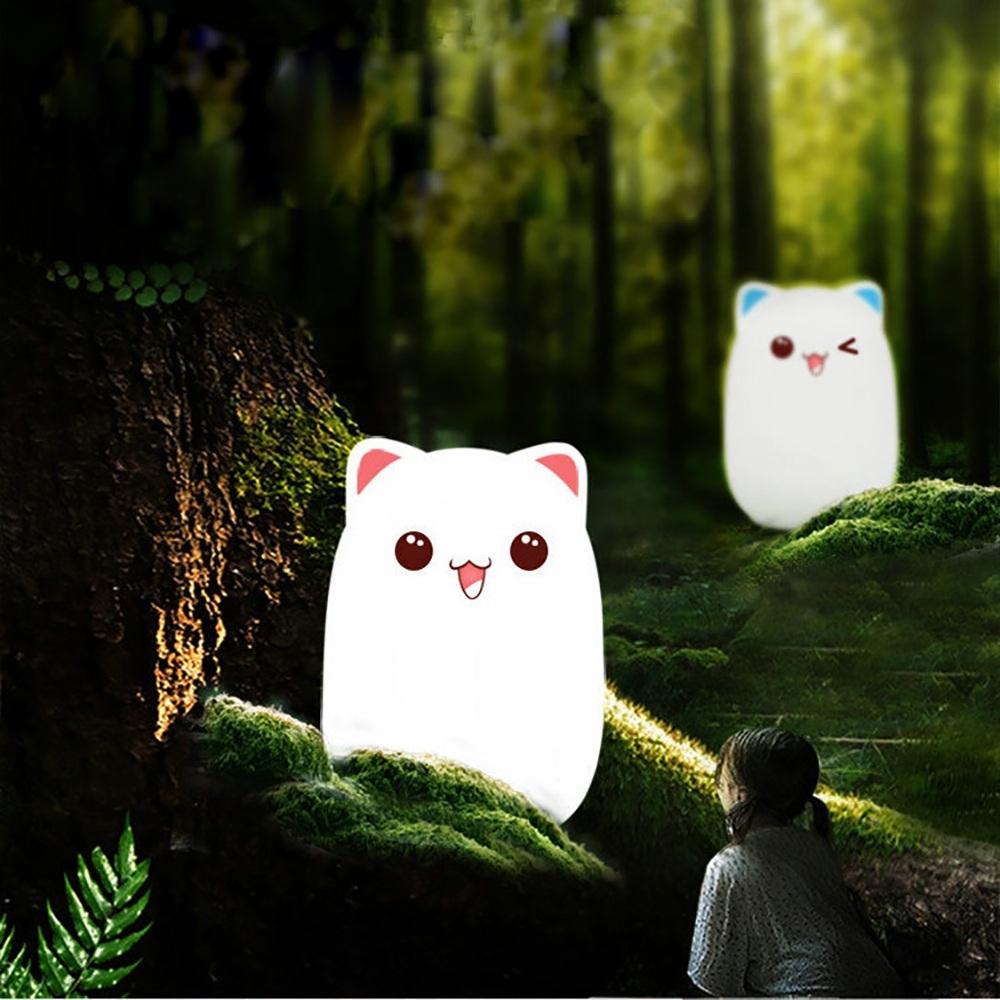Rechargeable Cat Night Light Silicone LED Lamp With Color Changing Glow For Kids Bedrooms 5