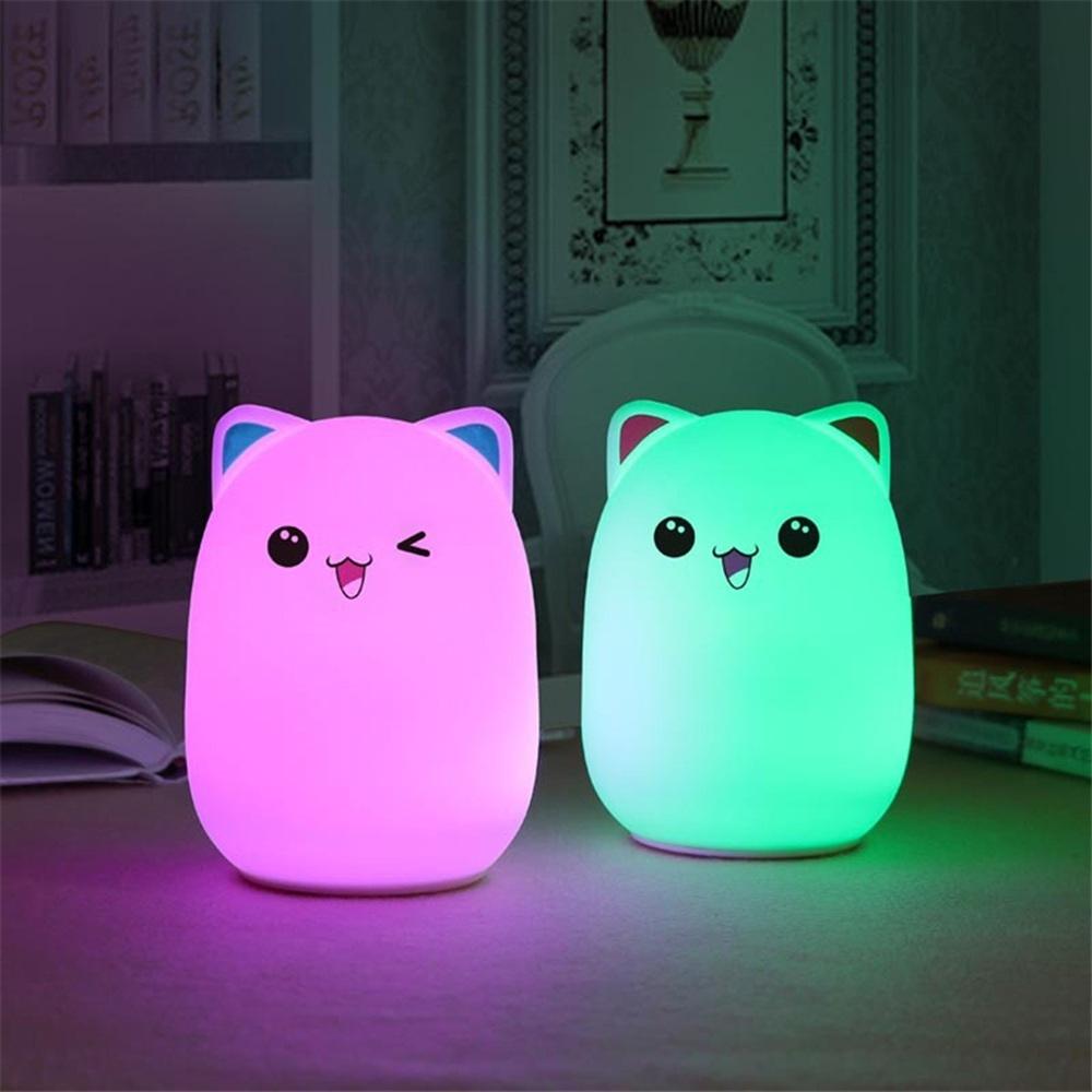 Rechargeable Cat Night Light Silicone LED Lamp With Color Changing Glow For Kids Bedrooms 6