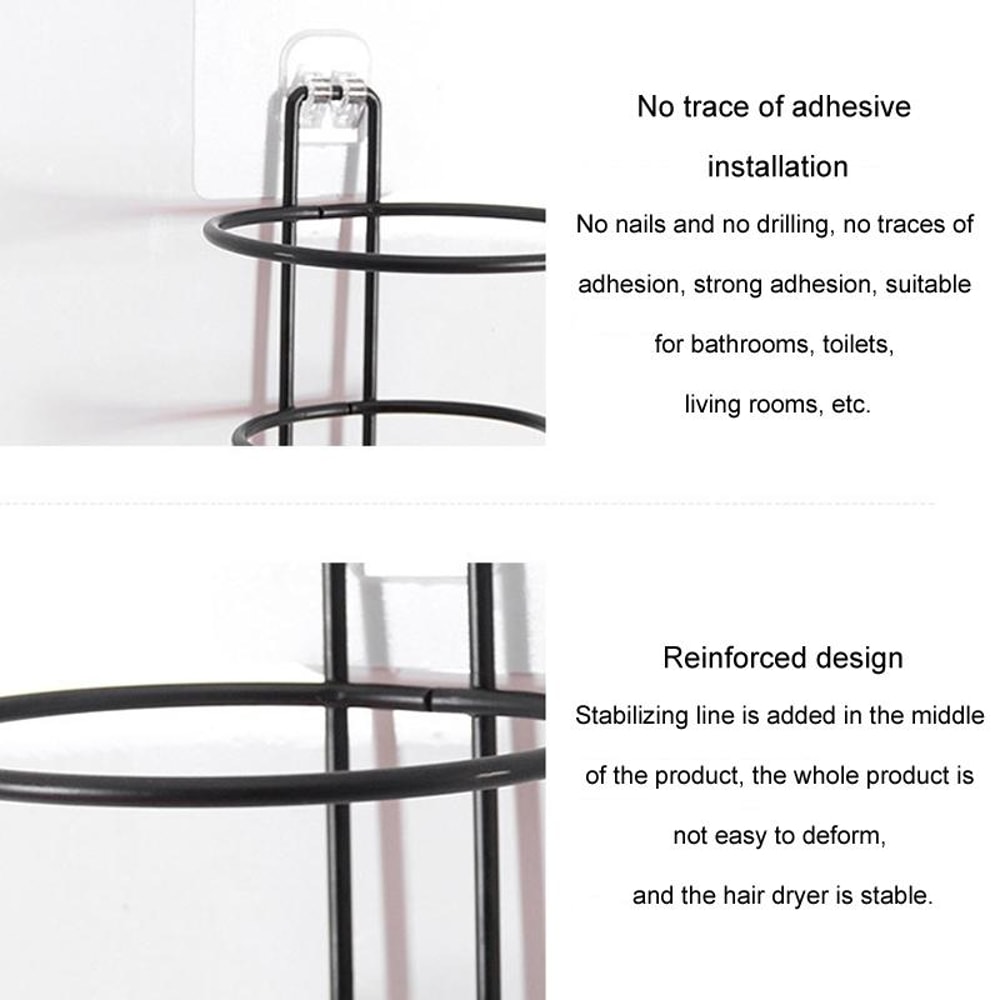 NoDrill Hair Dryer Holder Wall Mount Bathroom Organizer Shelf 1
