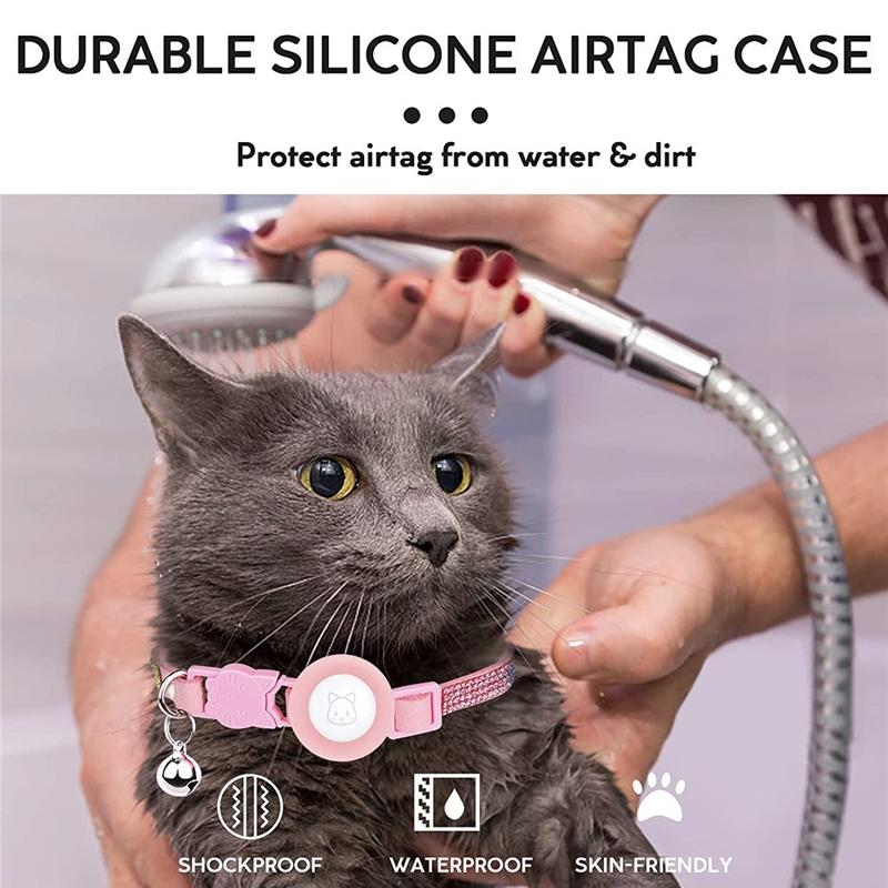 Luxury AirTag Cat Collar With Rhinestone Bell Breakaway Safety Buckle For Small Pets 3