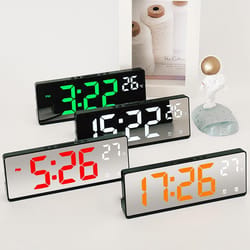 smart led mirror alarm clock with temperature display and voice control