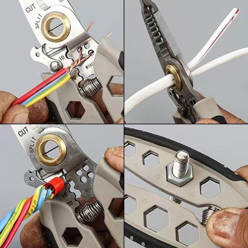 7-Inch Wire Stripper & Crimping Tool with Hex Wrench Holes for Electricians