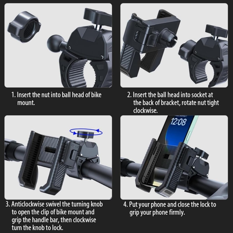 Carbon Fiber Bike & Scooter Phone Holder with 360° Rotation for 4.7–7 Inch Smartphones