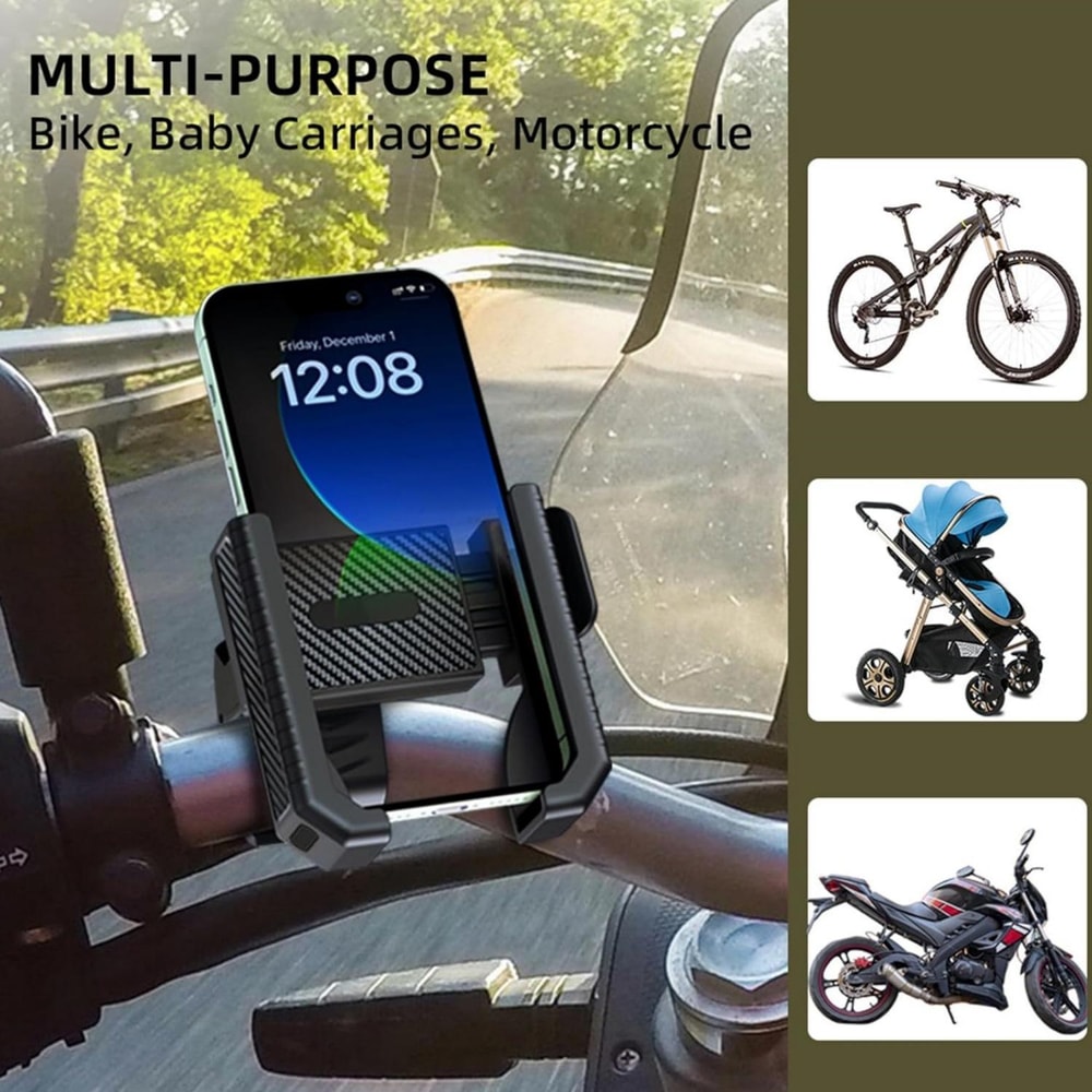 Carbon Fiber Bike & Scooter Phone Holder with 360° Rotation for 4.7–7 Inch Smartphones