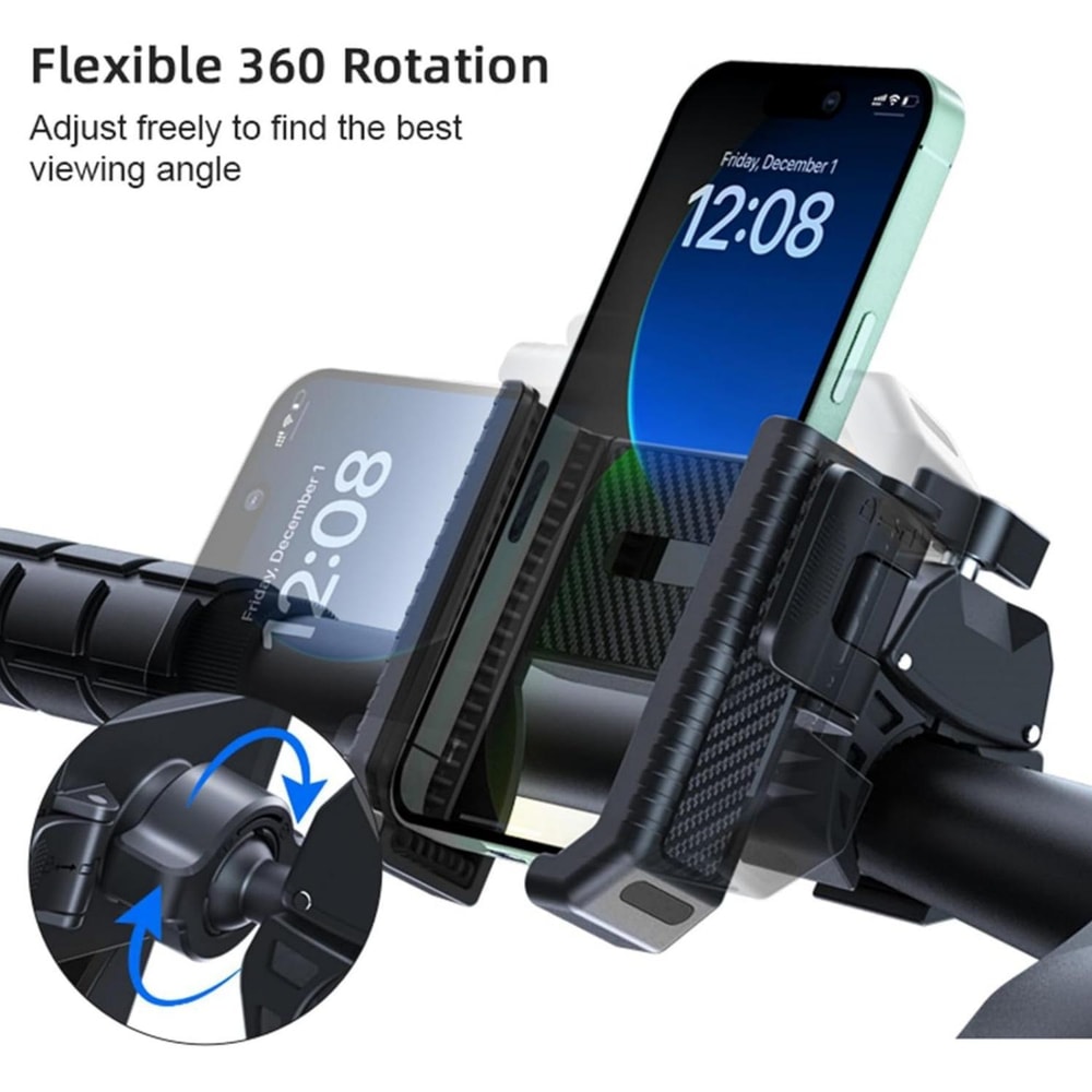 Carbon Fiber Bike & Scooter Phone Holder with 360° Rotation for 4.7–7 Inch Smartphones
