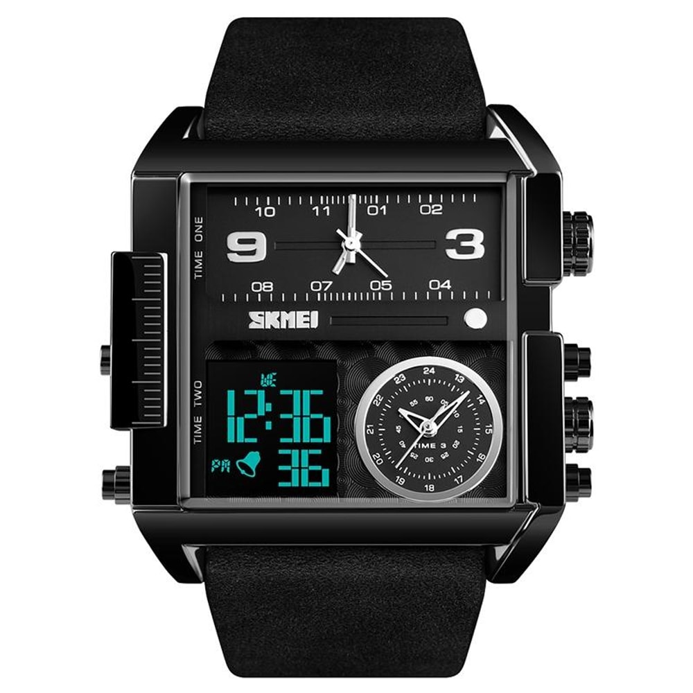 Men Multifunctional Digital Watch With Leather Strap And Waterproof Square Dial 9