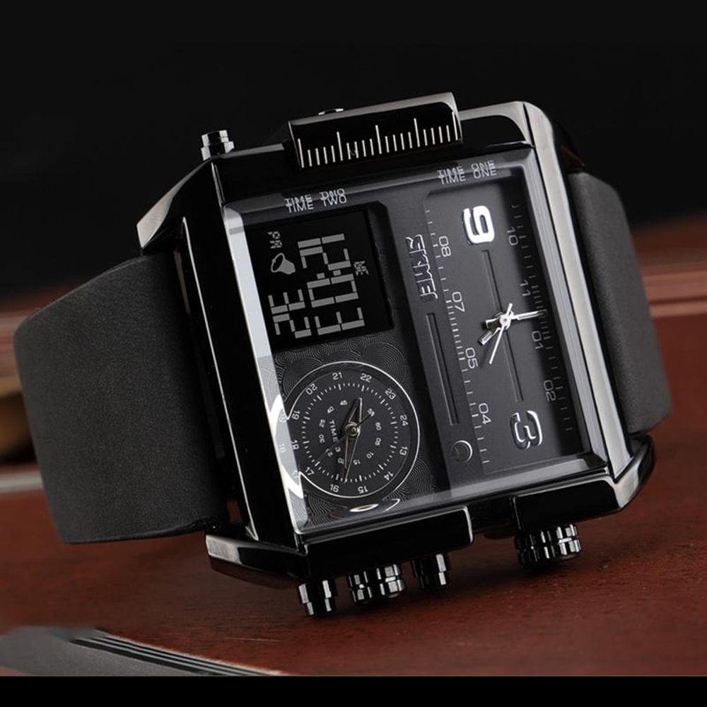Men Multifunctional Digital Watch With Leather Strap And Waterproof Square Dial 8
