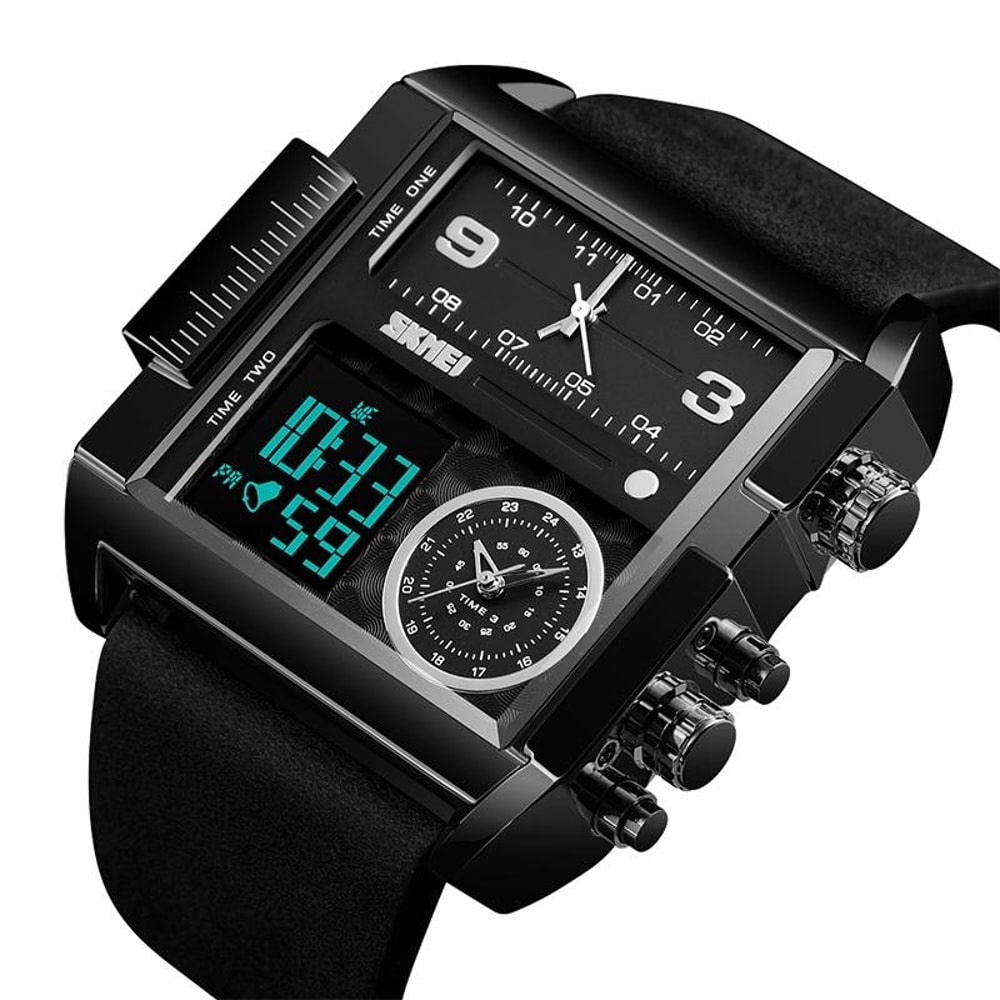 Men Multifunctional Digital Watch With Leather Strap And Waterproof Square Dial 2