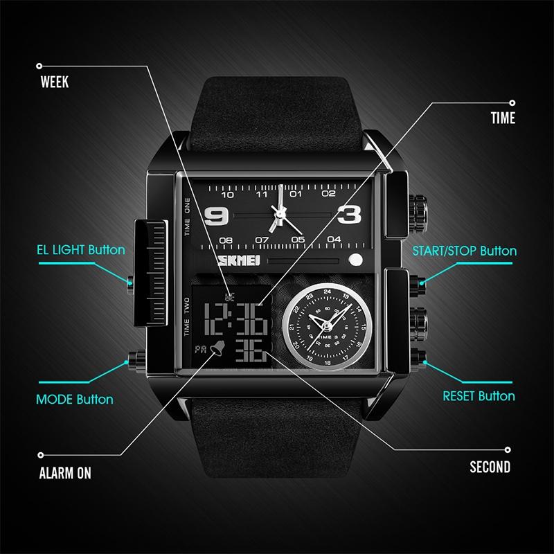 Men Multifunctional Digital Watch With Leather Strap And Waterproof Square Dial 3