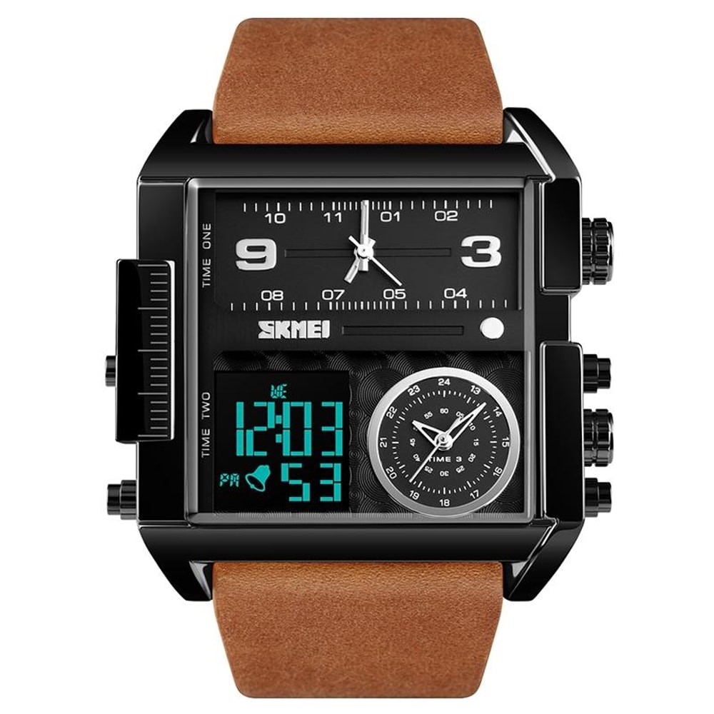 Men Multifunctional Digital Watch With Leather Strap And Waterproof Square Dial 11