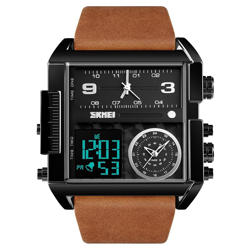 Men Multifunctional Digital Watch With Leather Strap And Waterproof Square Dial 11