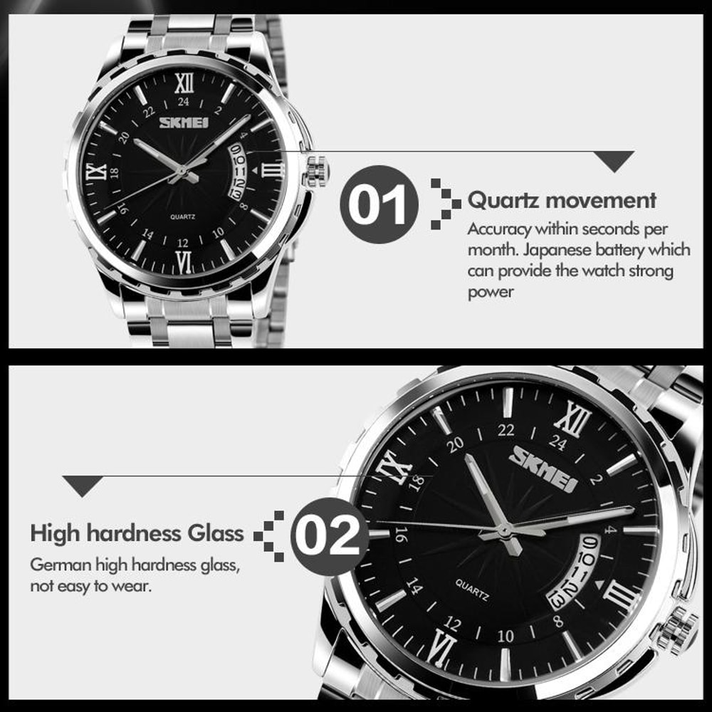 Waterproof Quartz Watch For Men With Luminous Dial Stainless Steel Strap 1