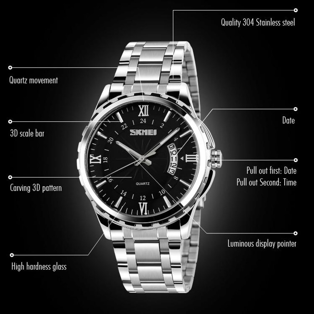 Waterproof Quartz Watch For Men With Luminous Dial Stainless Steel Strap 4