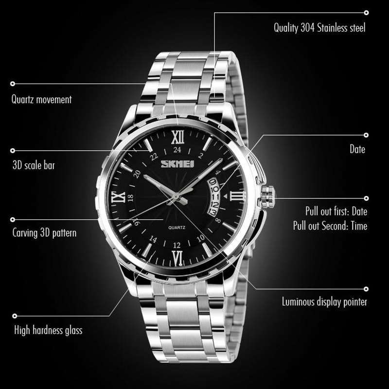 Waterproof Quartz Watch For Men With Luminous Dial Stainless Steel Strap 4