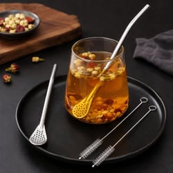 detachable yerba mate straw set with tea filter & cleaning brushes stainless steel bombilla 2 pcs
