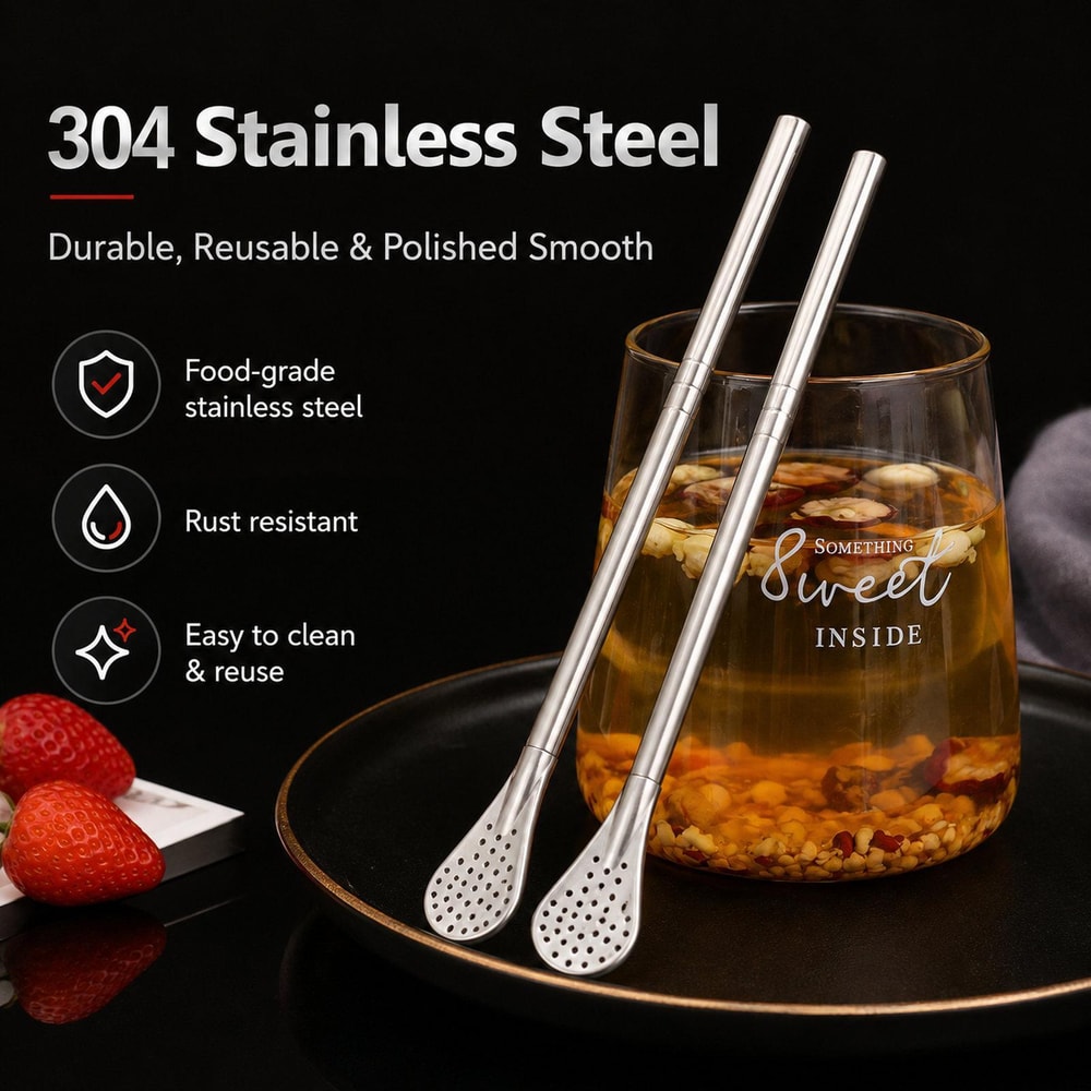 Detachable Yerba Mate Straw Set with Tea Filter & Cleaning Brushes Stainless Steel Bombilla 2 PCS