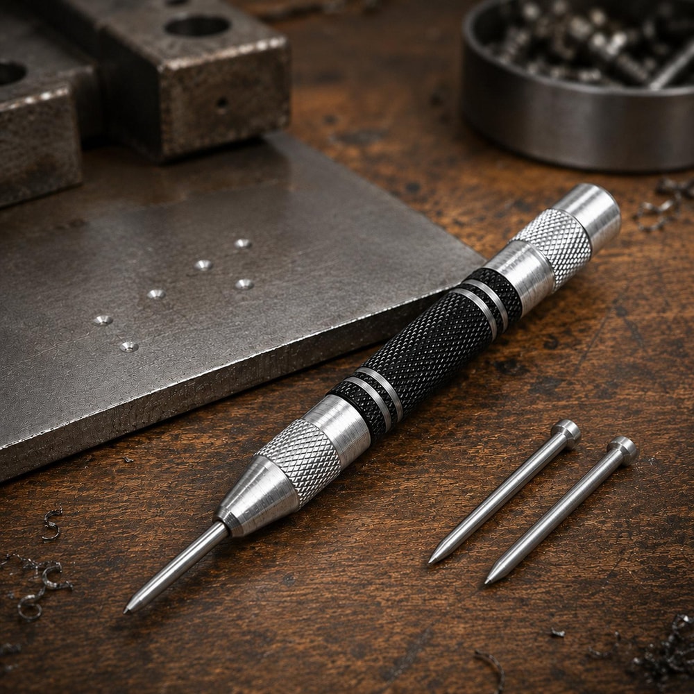 5-Inch Automatic Center Punch & Glass Breaker Tool with Spare Tips