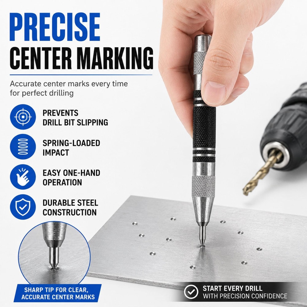 5-Inch Automatic Center Punch & Glass Breaker Tool with Spare Tips