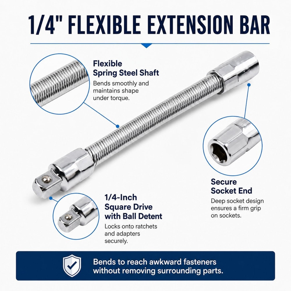 1/4-Inch Flexible Extension Bar 140mm CR-V Socket Extension for Tight Spaces