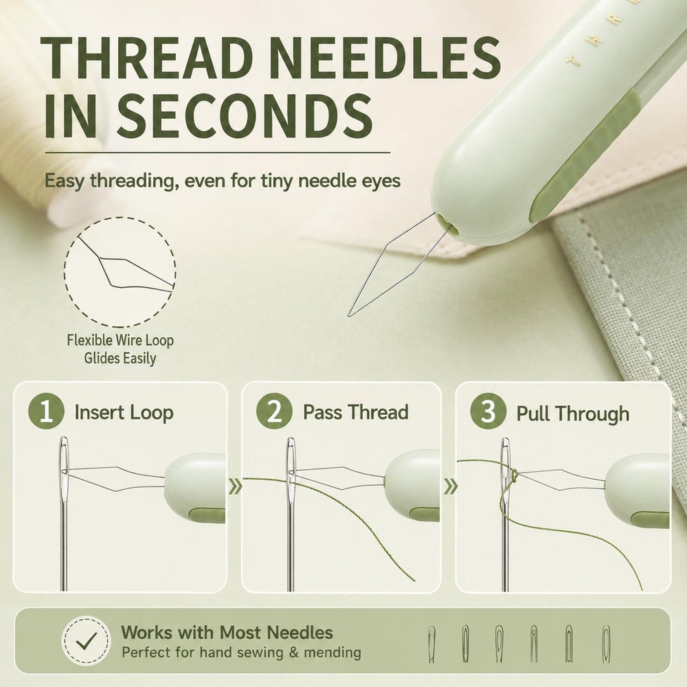 Retractable Seam Ripper Needle Threader 2in1 Tool For Hand Sewing And Embroidery 3