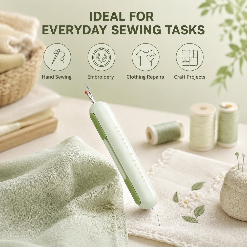 Retractable Seam Ripper Needle Threader 2in1 Tool For Hand Sewing And Embroidery 5