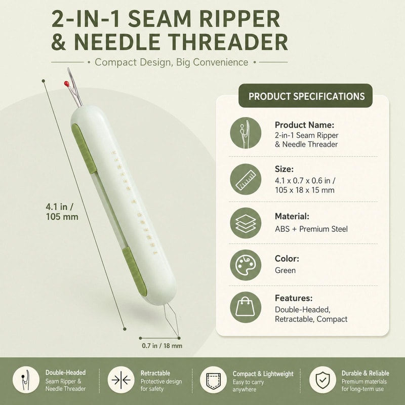 Retractable Seam Ripper Needle Threader 2in1 Tool For Hand Sewing And Embroidery 6