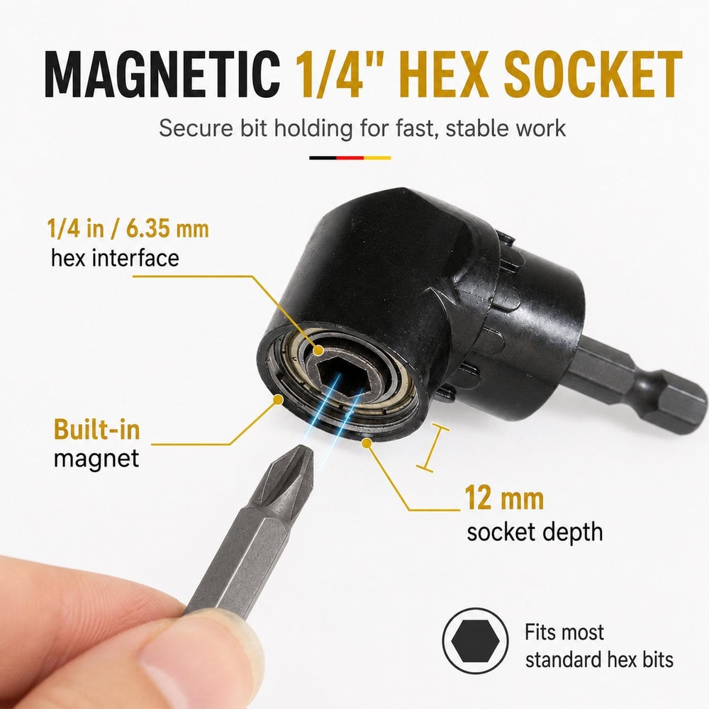 105 Right Angle Drill Attachment Magnetic Hex Shank Screwdriver Adapter for Tight Spaces