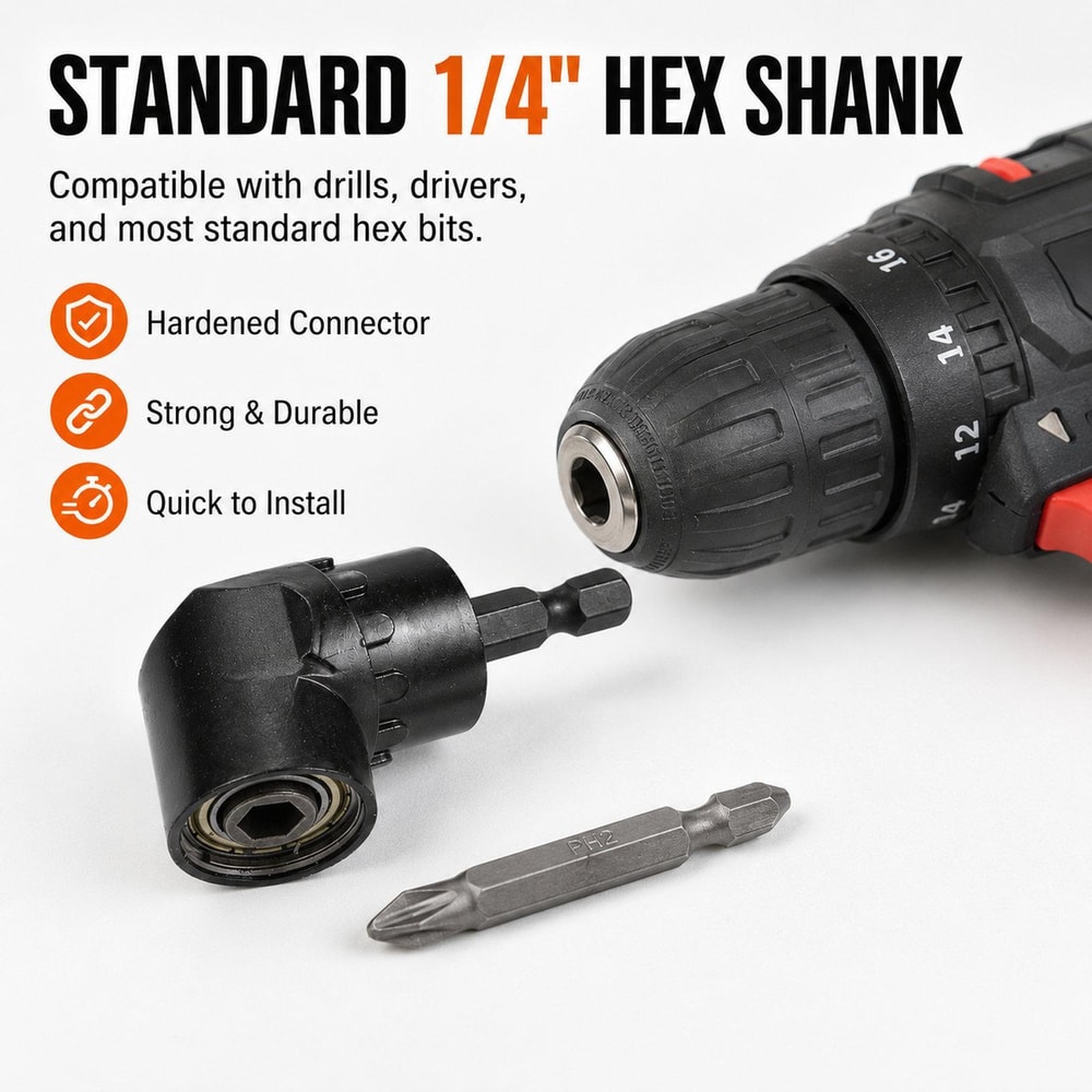 105 Right Angle Drill Attachment Magnetic Hex Shank Screwdriver Adapter for Tight Spaces