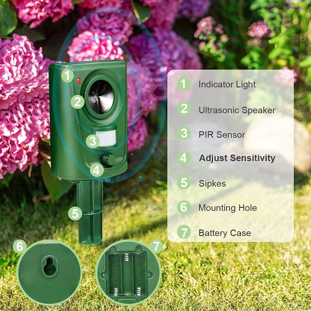 Ultrasonic Animal Repeller Waterproof Outdoor Pest Deterrent for Gardens & Yards