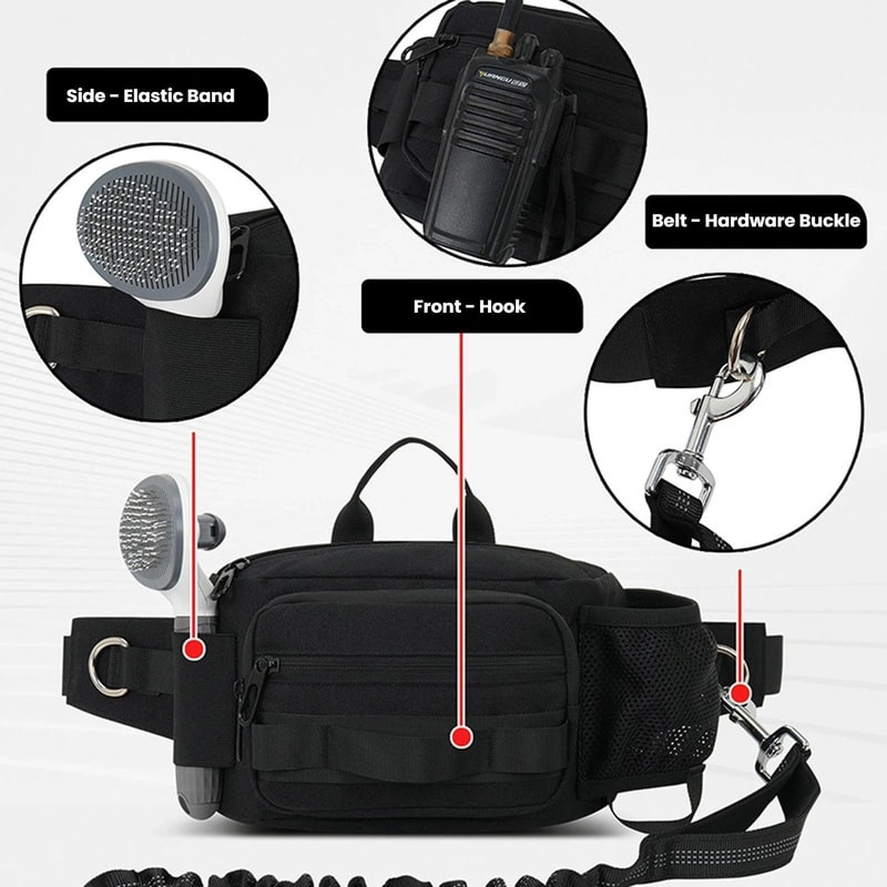 HandsFree Dog Walking Bag With Leash Water Bottle Holder For Outdoor Travel 5