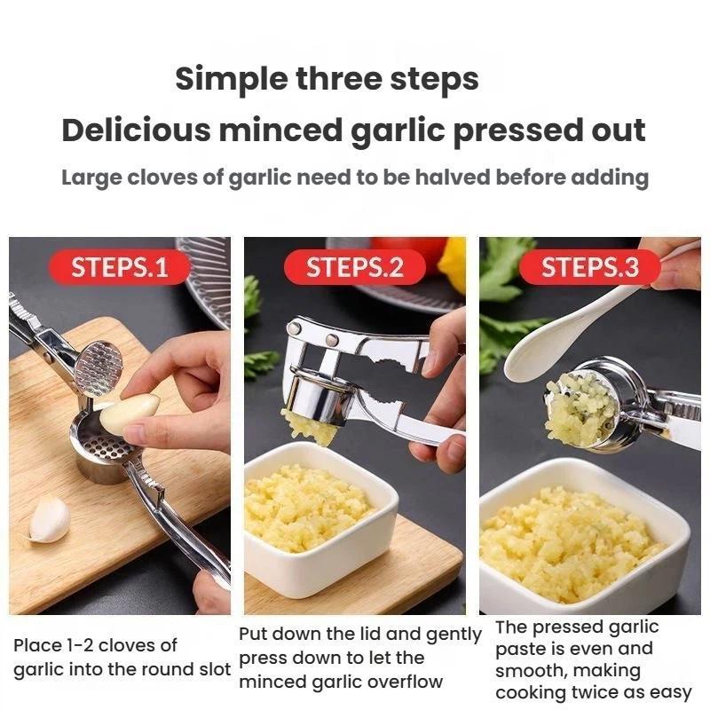 4-in-1 Garlic Press Aluminum Alloy Manual Crusher & Slicer Kitchen Tool