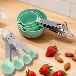 8-piece stainless steel measuring spoon set with dual scale markings for baking & cooking