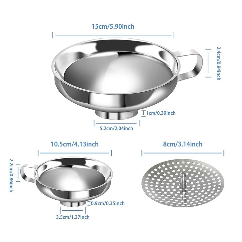 Stainless Steel Wide Mouth Funnel Set for Jars, Sauces & Kitchen Transfers