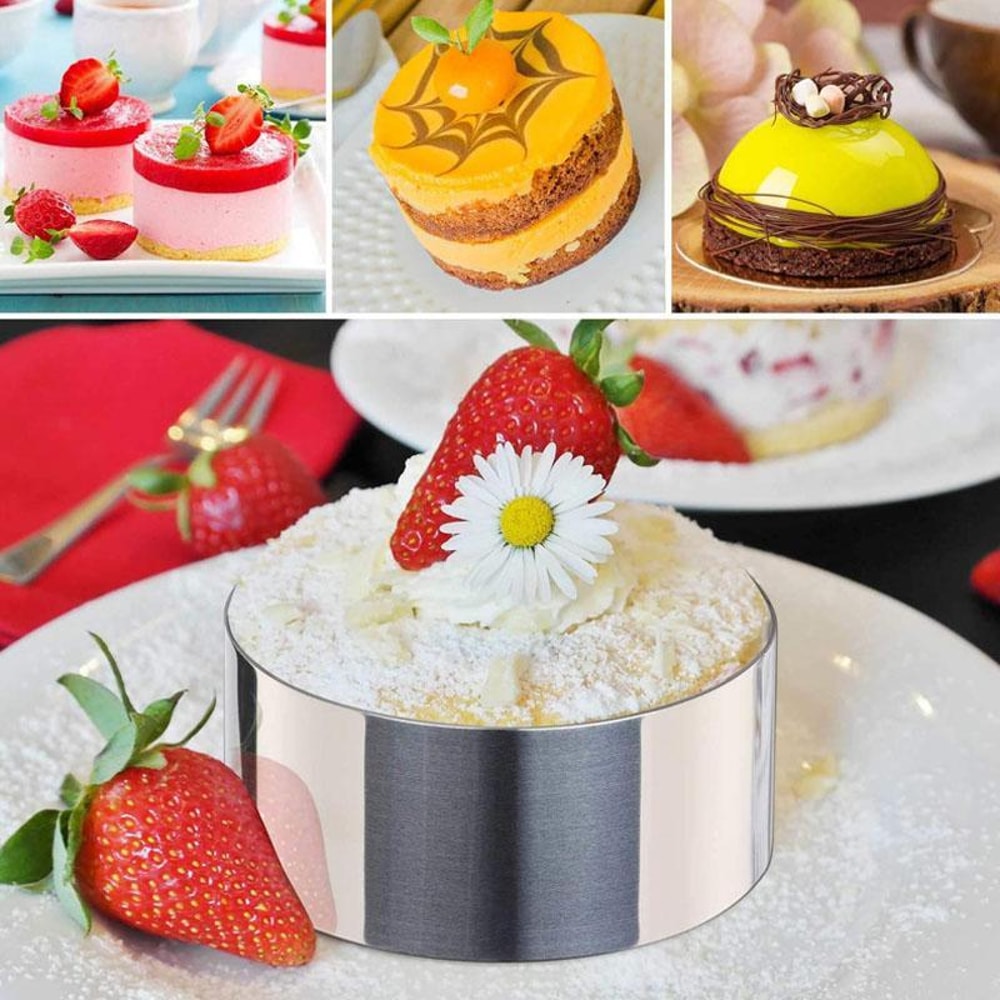 Premium Stainless Steel Mousse Ring Mold With Press Plate For Cakes Desserts Pudding Creations 6