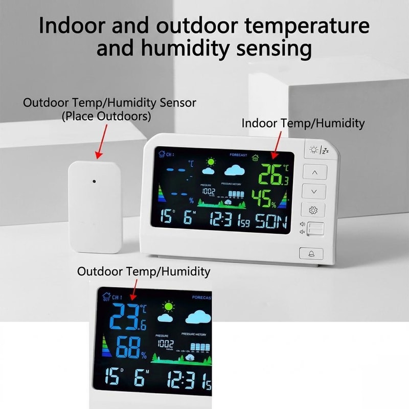 Color Weather Station Atomic Clock With Outdoor Sensor And Indoor Outdoor Thermometer 1