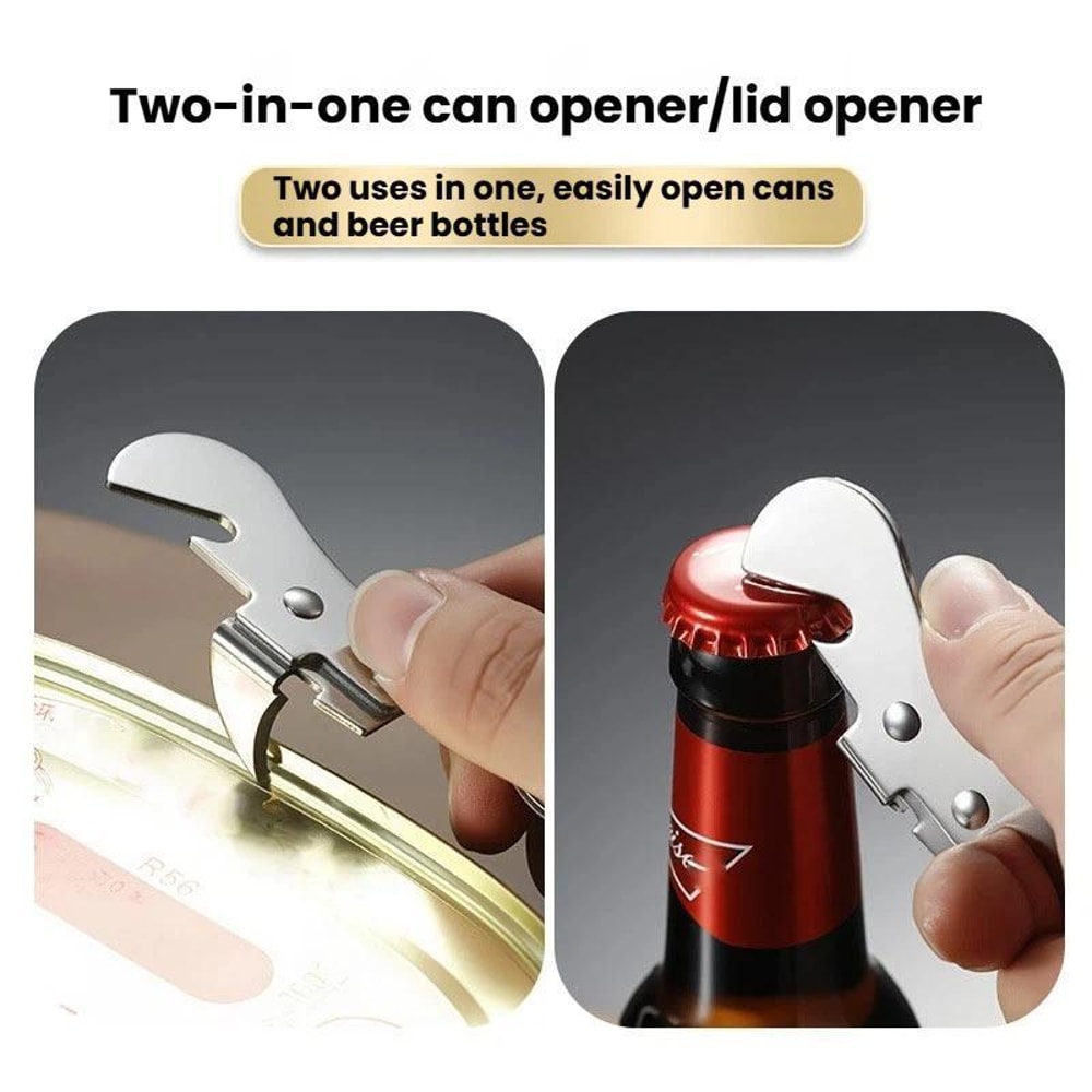 Stainless Steel Can Opener & Bottle Opener, Compact Heavy Duty Kitchen Tool