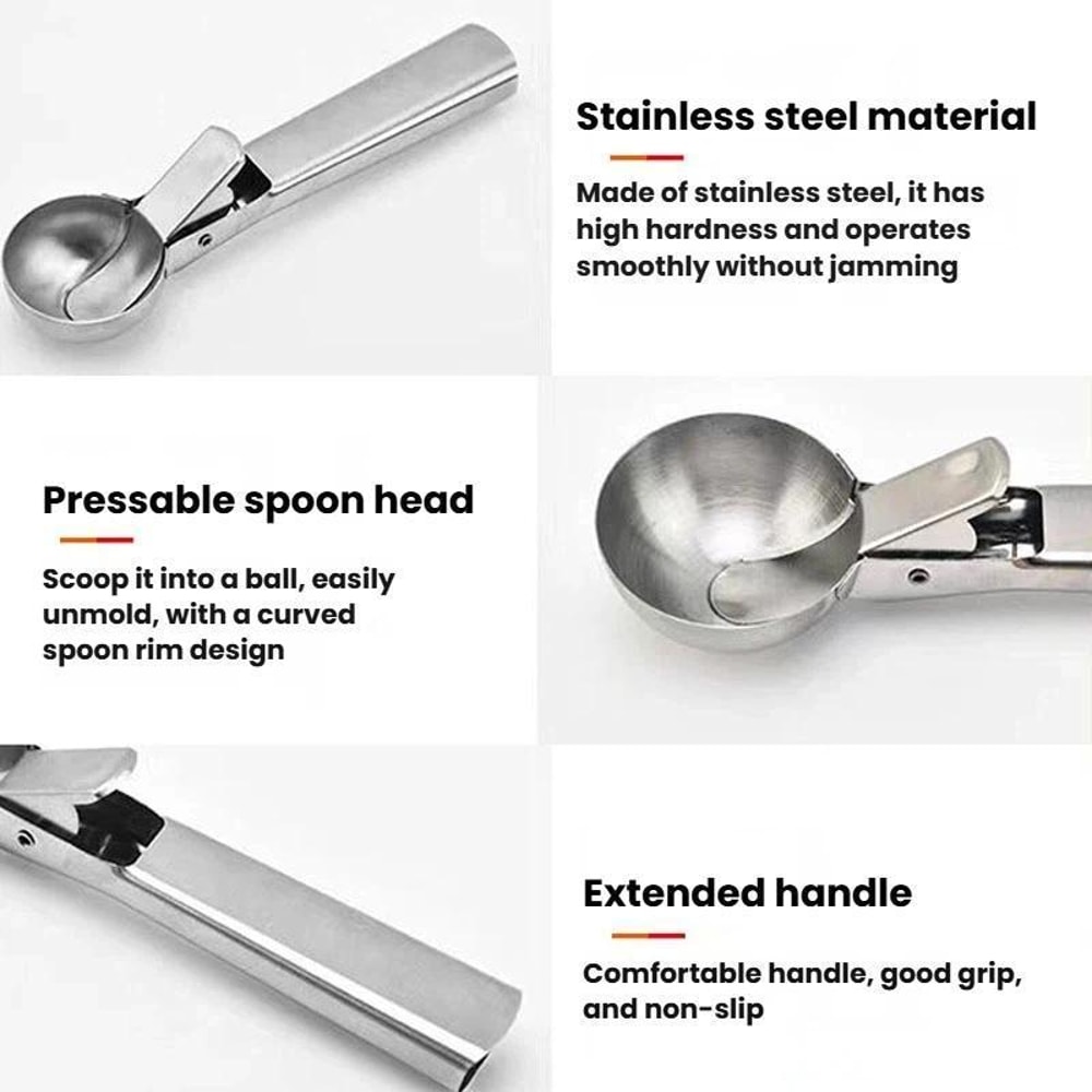 Premium Ice Cream Scoop Fruit Ball Scooper Stainless Steel Trigger Release Kitchen Tool 4