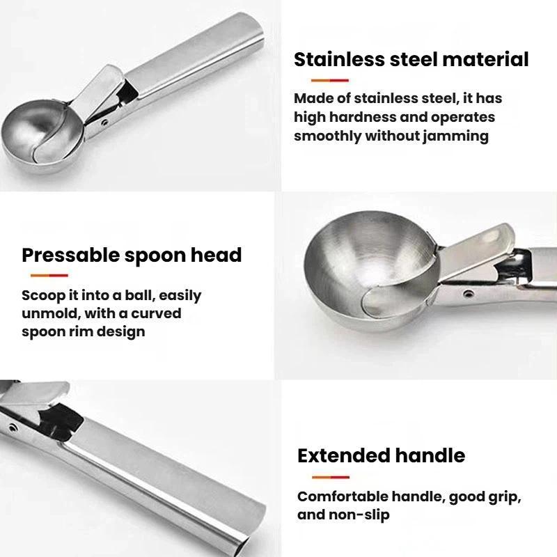 Premium Ice Cream Scoop Fruit Ball Scooper Stainless Steel Trigger Release Kitchen Tool 4