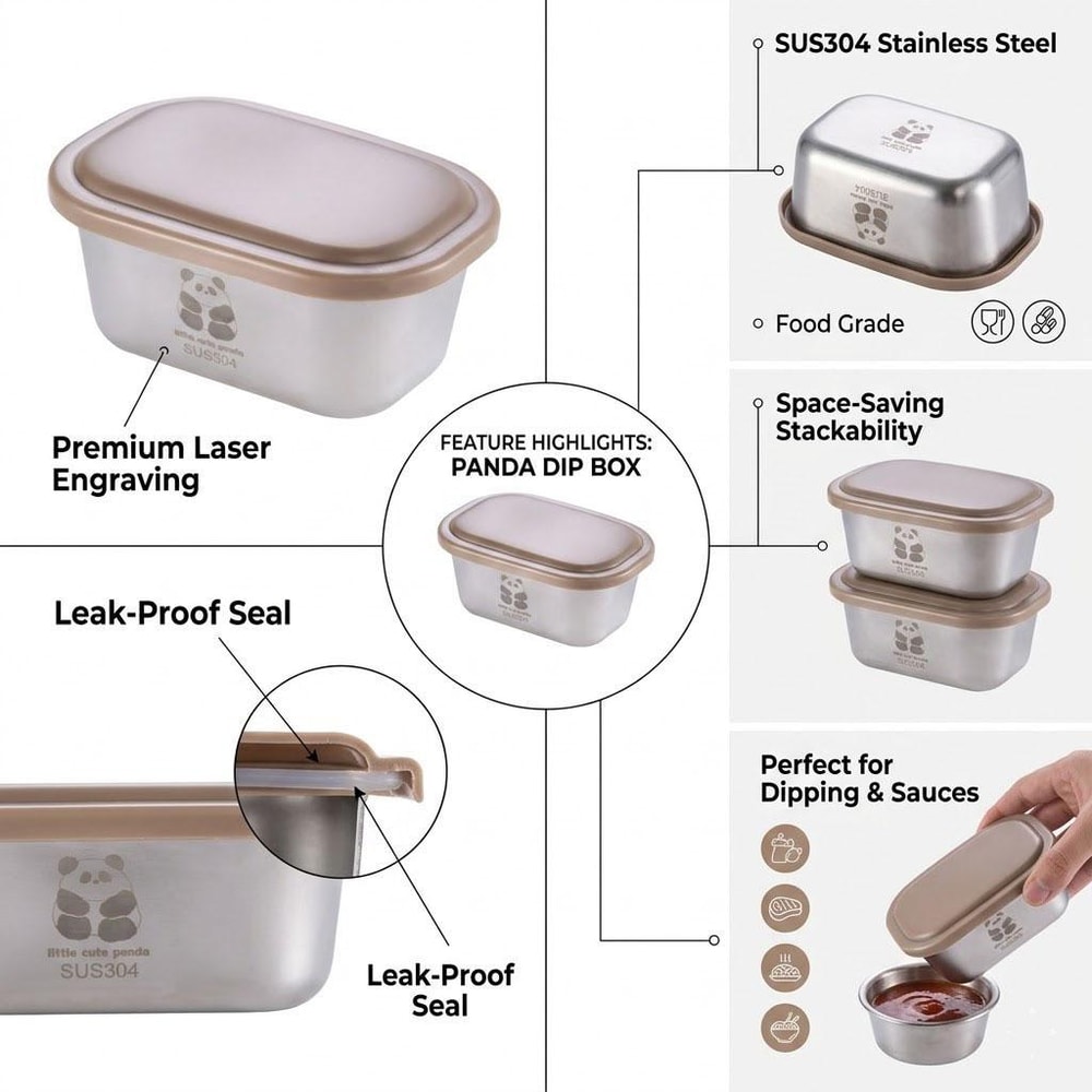 304 Stainless Steel Salad Bowl with Lid Airtight Condiment Container for Snacks, Sauces & Meal Prep