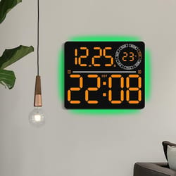 rgb led digital wall clock with large display, dual alarm timer & auto dimming night light