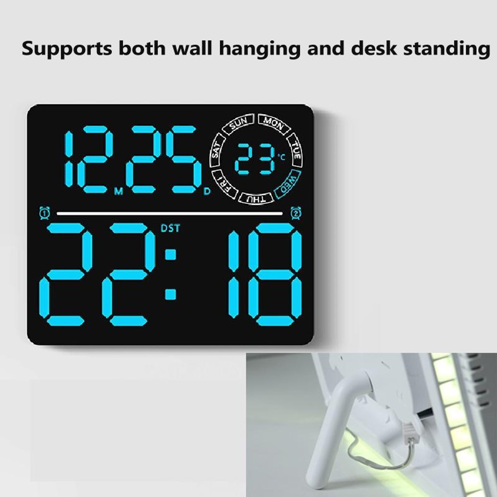 RGB LED Digital Wall Clock With Large Display Dual Alarm Timer Auto Dimming Night Light 1