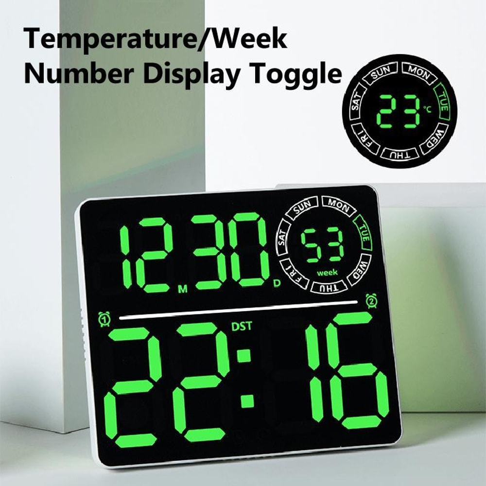 RGB LED Digital Wall Clock With Large Display Dual Alarm Timer Auto Dimming Night Light 3