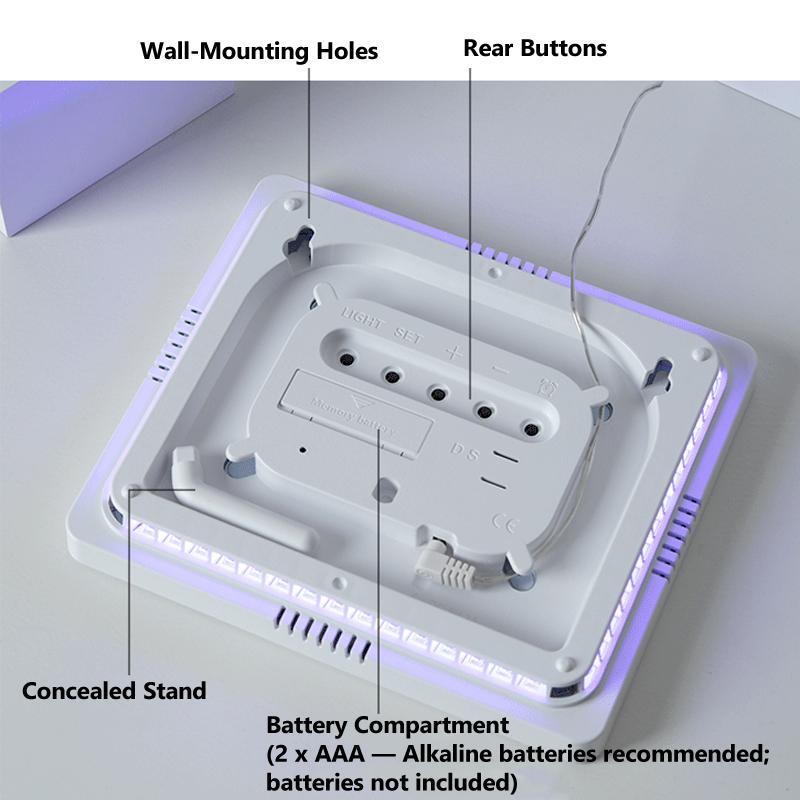 RGB LED Digital Wall Clock With Large Display Dual Alarm Timer Auto Dimming Night Light 7