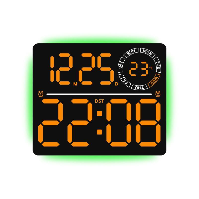 RGB LED Digital Wall Clock With Large Display Dual Alarm Timer Auto Dimming Night Light 9