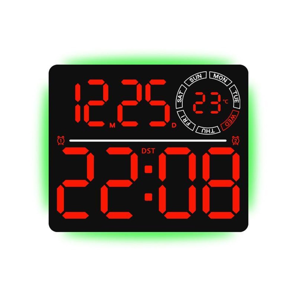 RGB LED Digital Wall Clock With Large Display Dual Alarm Timer Auto Dimming Night Light 10