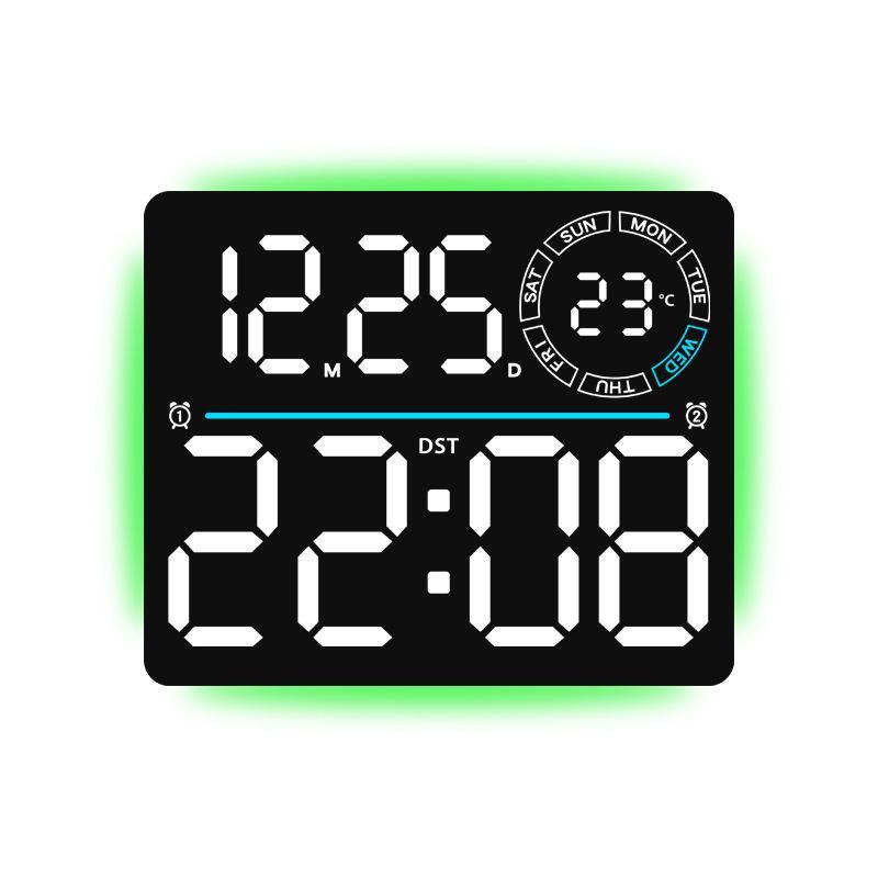 RGB LED Digital Wall Clock With Large Display Dual Alarm Timer Auto Dimming Night Light 12
