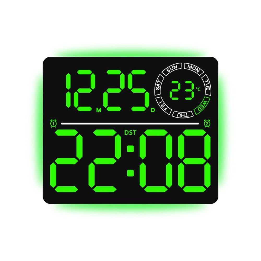 RGB LED Digital Wall Clock With Large Display Dual Alarm Timer Auto Dimming Night Light 11
