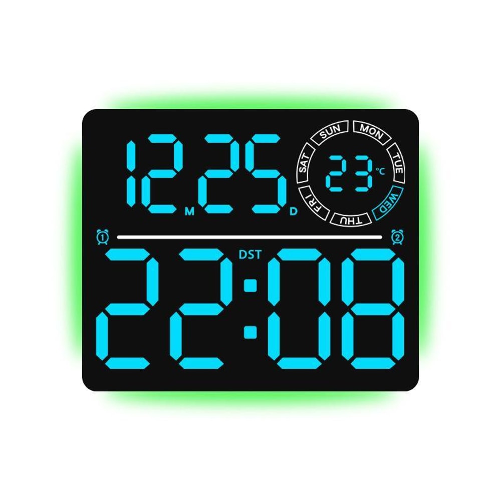 RGB LED Digital Wall Clock With Large Display Dual Alarm Timer Auto Dimming Night Light 13